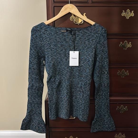 Theory Sweaters - THEORY Boatneck black multi cabled print top US size Large
